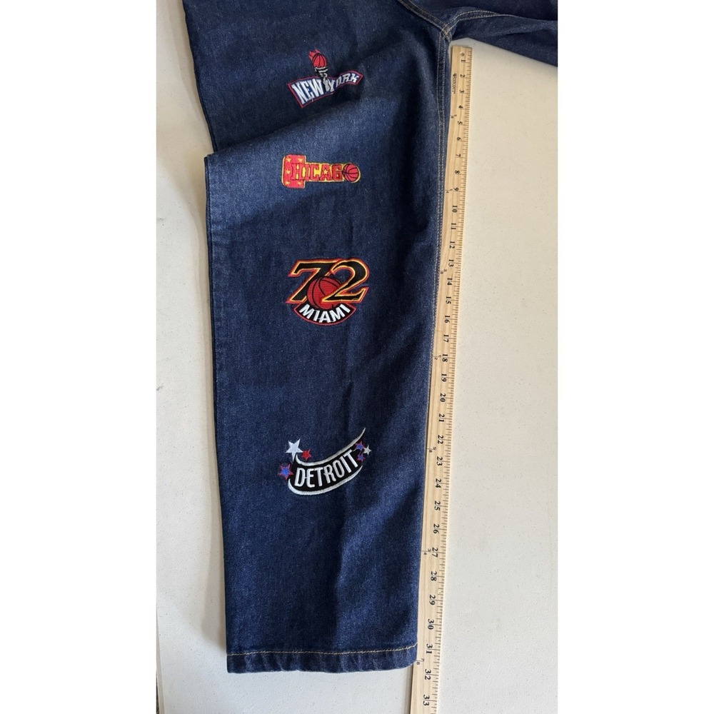 Vtg UNK NBA Teams Embroidered Patches Denim Jeans Mens Streetwear Hip Hop 32x31 - Picture 9 of 12